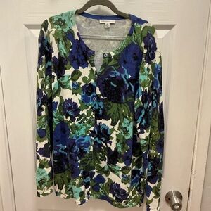 Isaac Mizrahi Blue and Green Floral Blouse